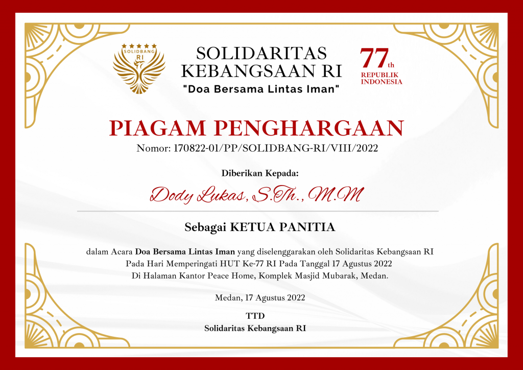 Sertifikat Doa Bersama Lintas Iman